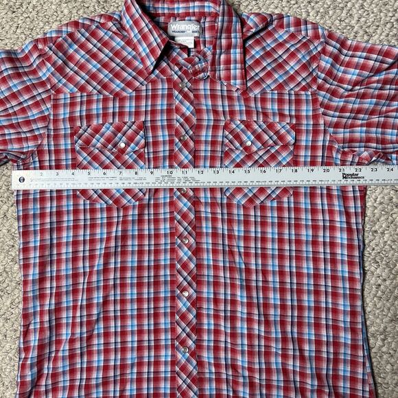 Wrangler Wrancher Shirt Men’s Large Pearl Snap Red Plaid Cowboy Western - Picture 4 of 6